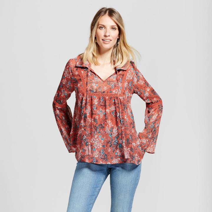 Women's Collared Sheer Print Top With Cami - Knox Rose