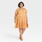 Women's Plus Size Ikat Print Short Sleeve Shift Dress - Knox Rose Yellow