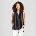 Women's Striped Sleeveless Mandarin Collar Tunic - A New Day Black