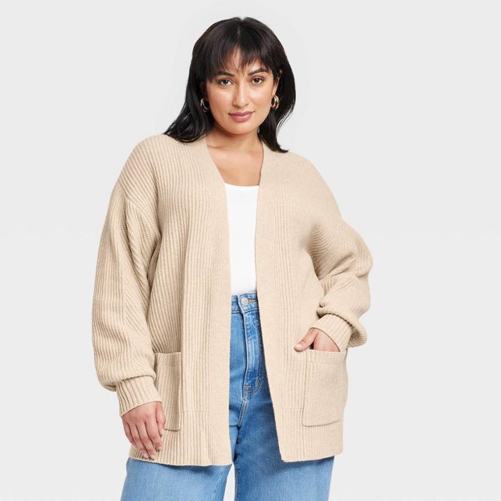 Women's Plus Size Open Cardigan - A New Day Oatmeal