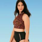 Women's Slimming Control High Neck Bikini Crop Top - Beach Betty By Miracle Brands Brown Animal Print S, Women's, Size: Small,