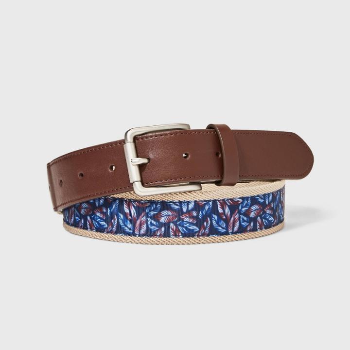 Men's Print Overlay Americana Leaf Belt - Goodfellow & Co Navy Blue