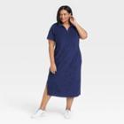 Women's Plus Size Short Sleeve Terry Polo Dress - Ava & Viv Navy X, Blue