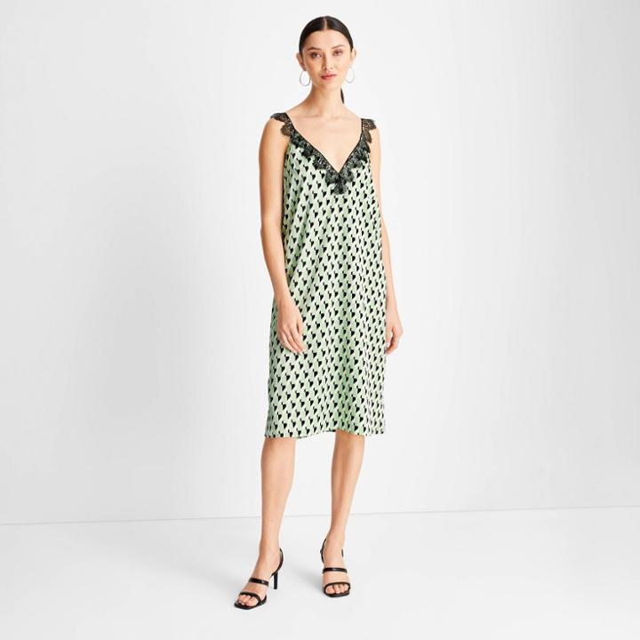 Women's Lace Trim Slip Dress - Future Collective With Kahlana Barfield Brown Green Geometric Xxs
