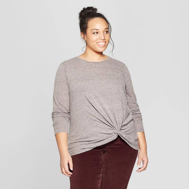 Women's Plus Size Twist Front Long Sleeve T-shirt - Universal Thread Gray