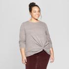 Women's Plus Size Twist Front Long Sleeve T-shirt - Universal Thread Gray