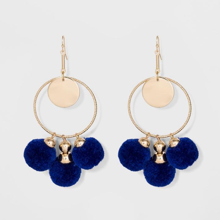 Coins, Wire Circles, And Pom Poms Earrings - A New Day Cobalt/gold