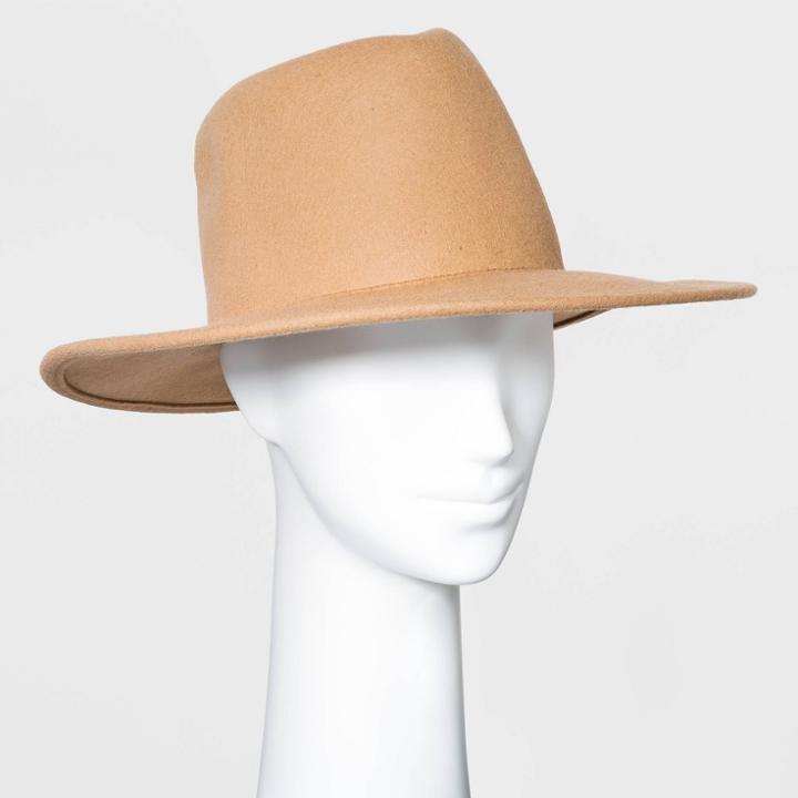 Women's Wide Brim Felt Western Fedora Hat - Universal Thread Camel
