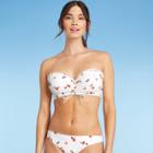 Women's Lightly Lined Ruffle Detail Cinch-front Bandeau Bikini Top - Shade & Shore White Floral Print