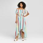 Women's Striped Off The Shoulder Tassel Ruffle Maxi Dress - Xoxo (juniors') Blue/white/red Xl,