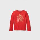 Girls' Long Sleeve 'be Joyful' Christmas Graphic T-shirt - Cat & Jack Red