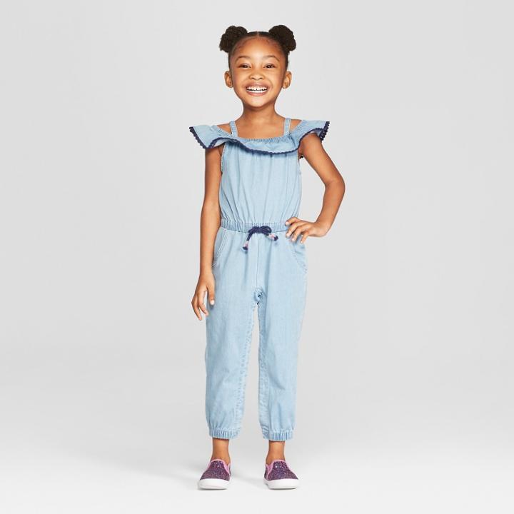 Genuine Kids From Oshkosh Toddler Girls' Off The Shoulder Denim Romper - Blue