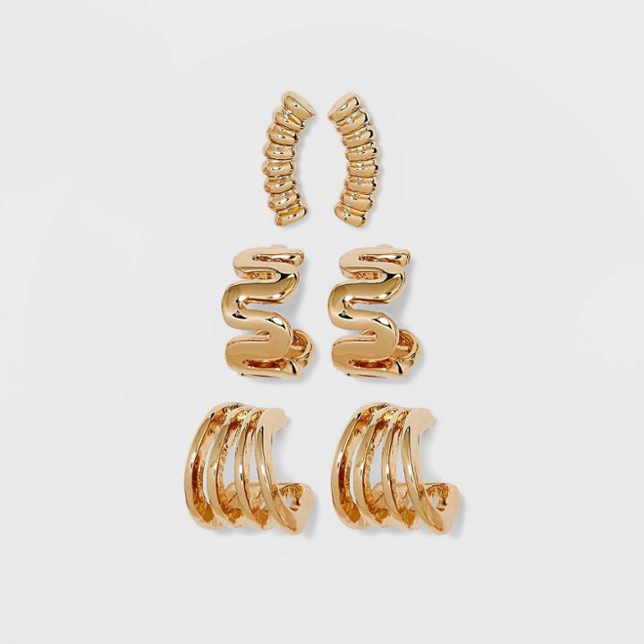 Mini Hoop Earring Set 3pc - A New Day Gold