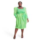 Plus Size Plaid Long Sleeve Smocked Tie Waist Dress - Christopher John Rogers For Target Green
