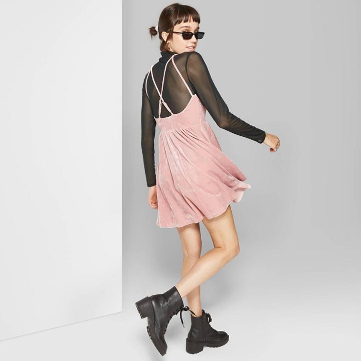 Women's Strappy V-neck Velvet Skater Dress - Wild Fable