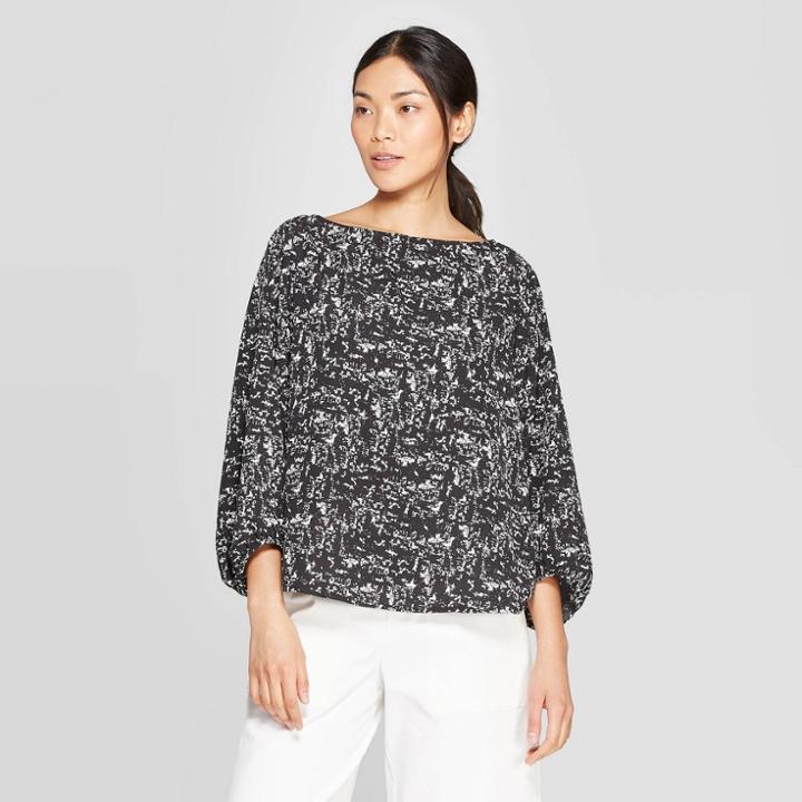 Women's Long Sleeve Boat Neck Blouse - Prologue Black