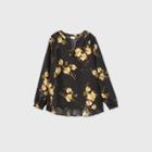 Women's Plus Size Floral Print Long Sleeve V-neck Smocked Popover Blouse - Ava & Viv Black X