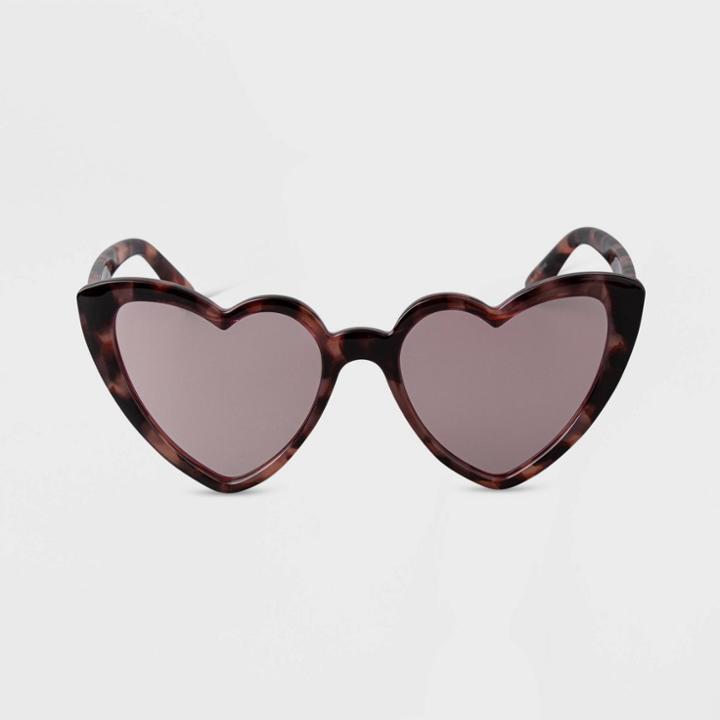 Women's Tortoise Shell Heart Sunglasses - A New Day Brown