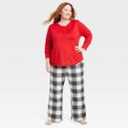 Women's Plus Size Henley Top And Pants Pajama Set - Stars Above Off-white