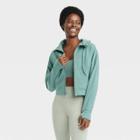Women's Ribbed Fleece Cropped Hooded Sweatshirt - All In Motion Forest Green