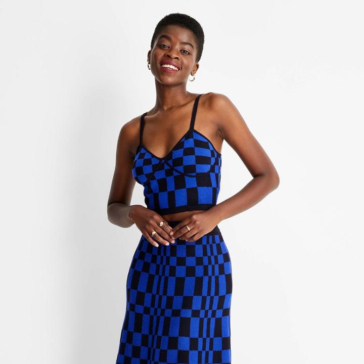 Women's V-neck Bralette Sweater Tank Top - Future Collective With Kahlana Barfield Brown Blue Geometric Xxs