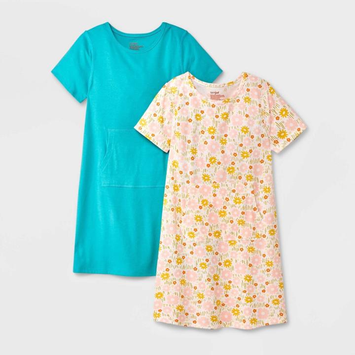 Girls' Adaptive 2pk Short Sleeve Dress - Cat & Jack Bright Green