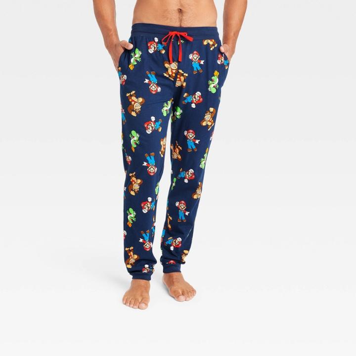 Men's Super Mario Nintendo Kart Character Jogger Pajama Pants - Navy Blue