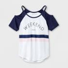 Grayson Social Girls' 'weekend Vibes' Cold Shoulder Short Sleeve T-shirt - Navy