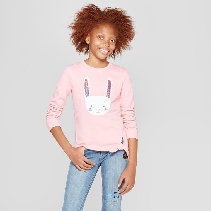 Girls' Long Sleeve Flip Sequin Bunny Pullover - Cat & Jack Pink