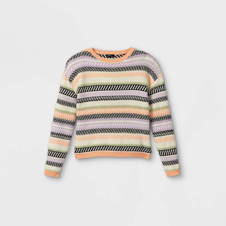 Girls' Striped Crew Neck Sweater - Art Class