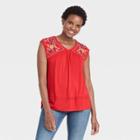 Women's Sleeveless Embroidered Knit V-neck Top - Knox Rose Red
