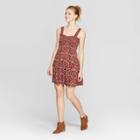 Women's Floral Print Sleeveless Strappy Ruffle Trim Maxi Dress - Xhilaration Burgundy