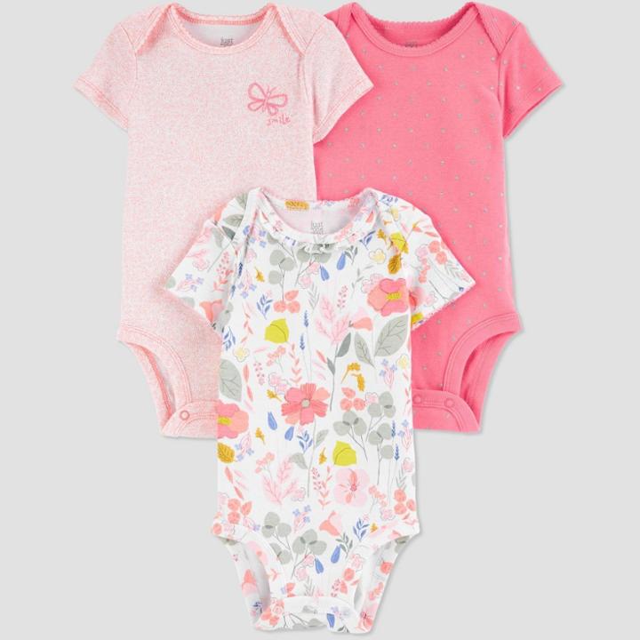 Baby Girls' 3pk Butterfly Floral Bodysuit - Just One You Made By Carter's White/pink Newborn