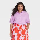 Women's Plus Size Short Sleeve Button-down Shirt - Ava & Viv Lavender X, Purple