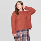 Women's Plus Size Long Sleeve Crewneck Chunky Pullover Sweater - Universal Thread Brown