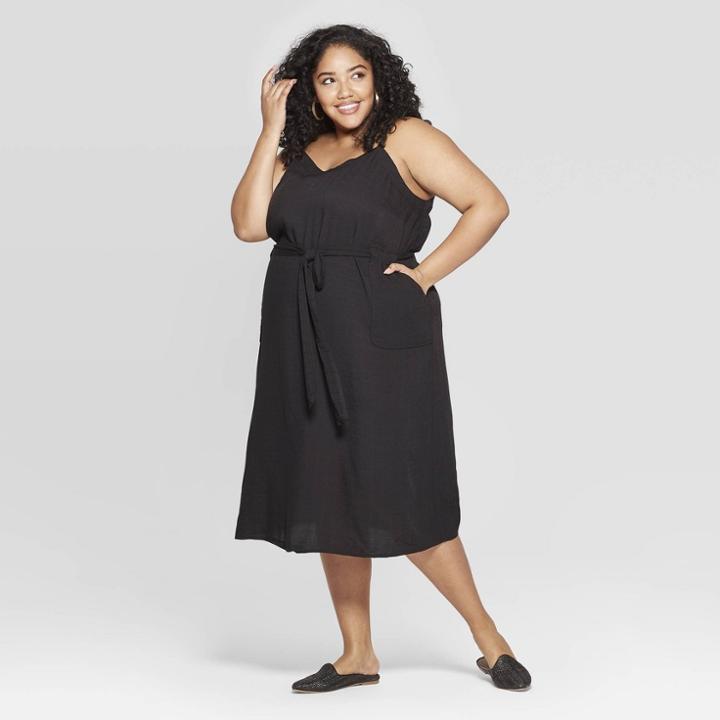 Women's Plus Size Sleeveless V-neck Belted Midi Dress - Universal Thread Black