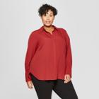 Women's Plus Size Long Sleeve Collared Button-down Blouse - Prologue Red