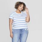 Women's Plus Size Striped Short Sleeve Stay Chic T-shirt - Fifth Sun (juniors') - White/blue