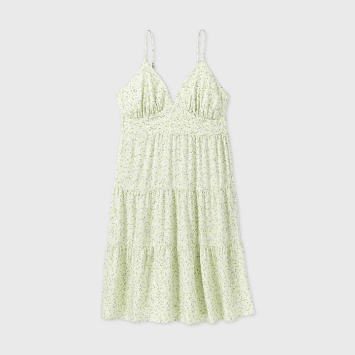 Women's Plus Size Floral Print Sleeveless Tiered Dress - Wild Fable Green