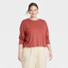Women's Plus Size Long Sleeve Boxy T-shirt - A New Day Red
