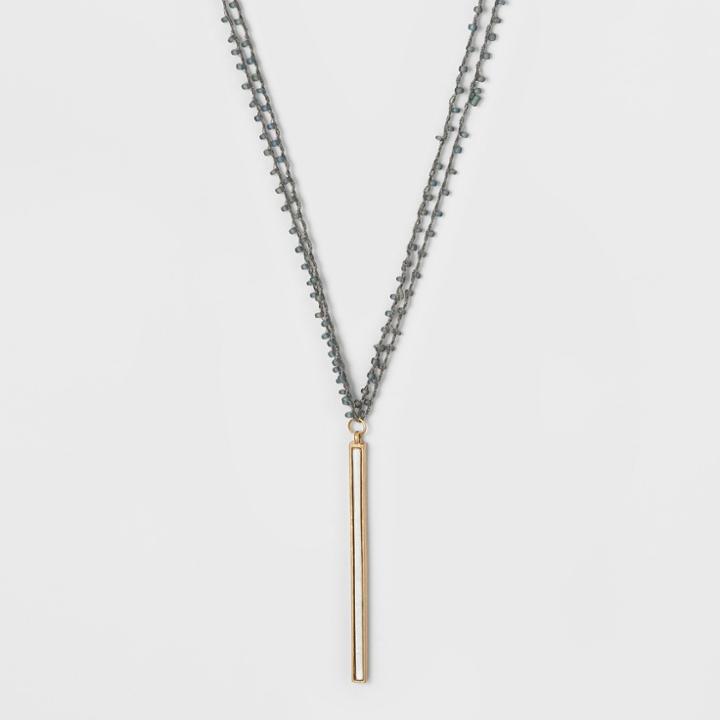 Threaded Seed Bead Double Row And Cast Bar Pendant Necklace - Universal Thread Gray