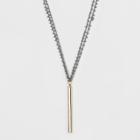 Threaded Seed Bead Double Row And Cast Bar Pendant Necklace - Universal Thread Gray