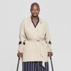 Women's Plus Size Drapey Trench Coat - Ava & Viv Tan