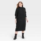 Women's Plus Size Balloon Long Sleeve Cable Sweater Dress - Universal Thread Charcoal Gray