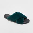 Women's Frannie Crossband Faux Fur Slide Sandals - A New Day Green