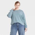 Women's Plus Size Long Sleeve Boxy T-shirt - Universal Thread Light Teal