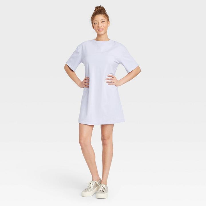 Women's Elbow Sleeve Knit T-shirt Dress - A New Day Light Purple