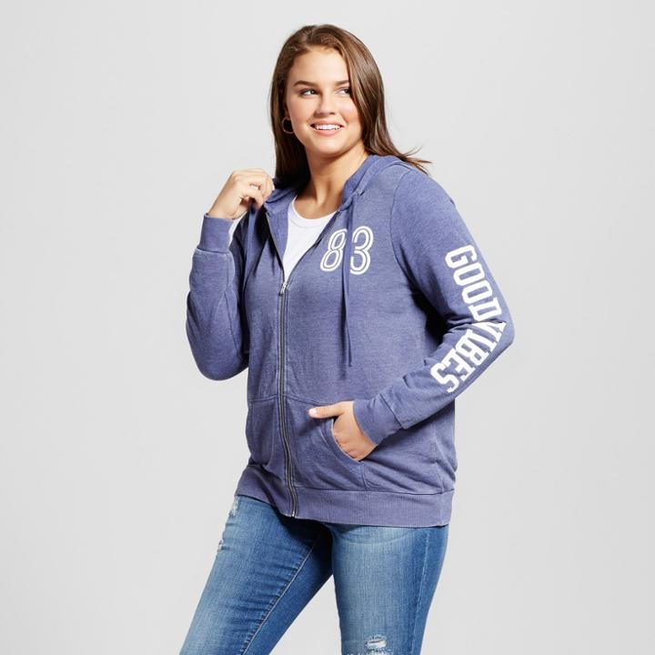Women's Plus Size Good Vibes Zip Graphic Hoodie - Grayson Threads (juniors') Navy