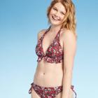 Women's Tie Front Ruffle Triangle Bikini Top - Xhilaration Burgundy Floral Print L, Women's, Size: