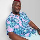 Adult Extended Size Short Sleeve Button-down Shirt - Original Use Pink Floral Print